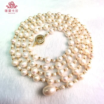 WEICOLOR 130cm Rope, 8-9mm White Natural Freshwater Pearl ,Gold Mixed beads. Nice Clasp,Different Wearing Styles.
WEICOLOR 130cm Rope, 8-9mm White Natural Freshwater Pearl ,Gold Mixed beads. Nice Clasp,Different Wearing Styles.