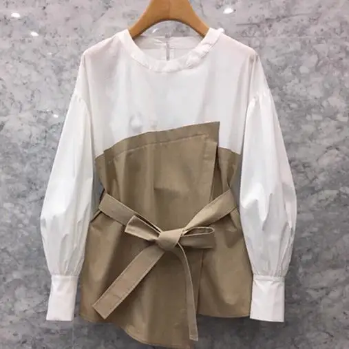 Patchwork Tops Female High Waist Lace Up Lantern Long Sleeve Fake Two Piece Set Womens Shirt Blouse Korean Fashion AE598
Patchwork Tops Female High Waist Lace Up Lantern Long Sleeve Fake Two Piece Set Womens Shirt Blouse Korean Fashion AE598