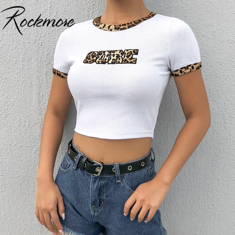 Rockmore White Cotton T-Shirt Leopard Embroidery O-Neck Women Leaking Navel Tight Shirts Short Sleeve Casual Female Tops
Rockmore White Cotton T-Shirt Leopard Embroidery O-Neck Women Leaking Navel Tight Shirts Short Sleeve Casual Female Tops