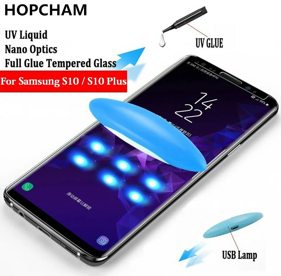 Защита для экрана с УФ клеем Samsung Galaxy S10 E S7 Edge S8 S9 + Plus Note 8 9 закаленное стекло полным