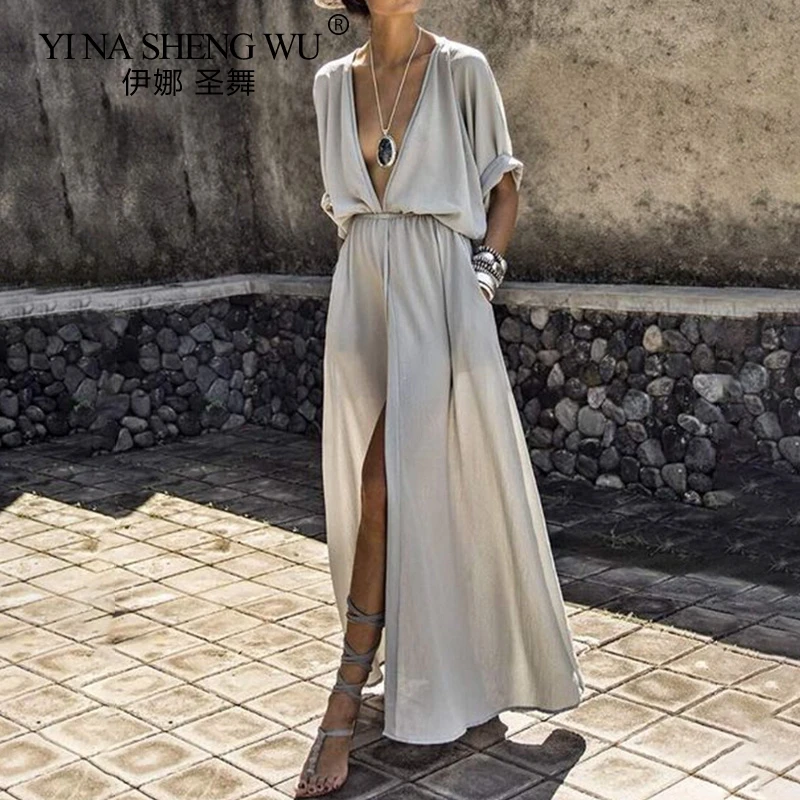 Casual Loose Sleeves Split Dress Elegant Sexy Beach Dress Summer Women's Deep V-neck Banquet Dress Ladies Split Dress
Casual Loose Sleeves Split Dress Elegant Sexy Beach Dress Summer Women's Deep V-neck Banquet Dress Ladies Split Dress
