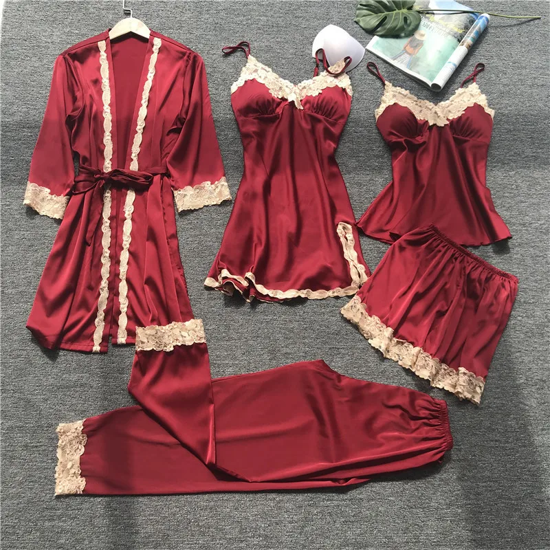 5 PIECE Homewear women set Pyjama Femme silk Nightwear women lingerie lace Pyjama Bridesmaid Robes Satin kimono red
5 PIECE Homewear women set Pyjama Femme silk Nightwear women lingerie lace Pyjama Bridesmaid Robes Satin kimono red