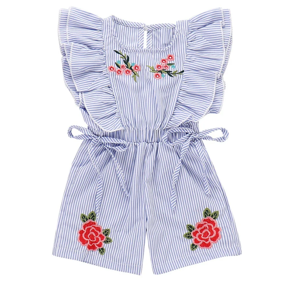 2018 Fashion Cute Toddler Kids Baby Girl Flower Striped Ruffle Romper Embroidery Flower Summer Blue Lace-up Jumpsuit Clothes
2018 Fashion Cute Toddler Kids Baby Girl Flower Striped Ruffle Romper Embroidery Flower Summer Blue Lace-up Jumpsuit Clothes