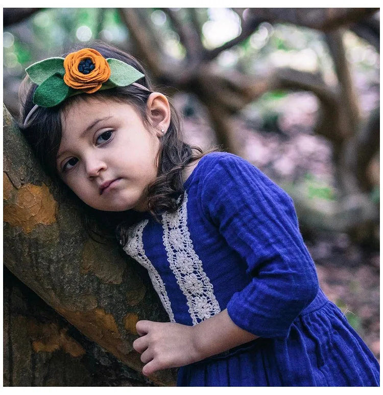 Mother nest Lone Sleeves Baby Girl Lace Dress Dark Blue Linen Cute Newborn Clothes Dresses Children Simple Cotton 1st Birthday (25)