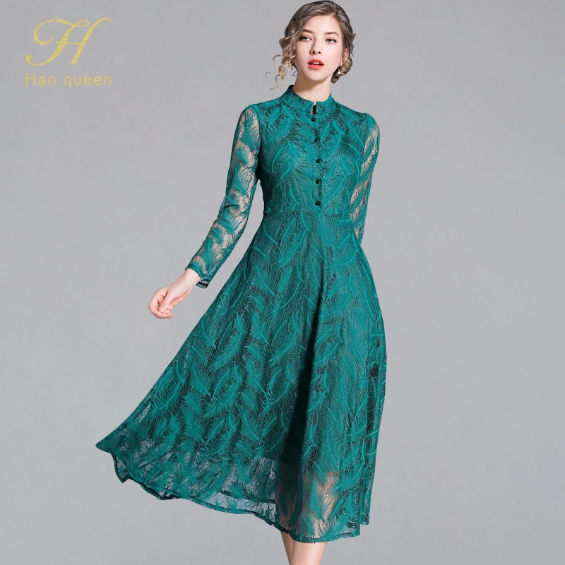 H han queen Women Work Casual Long Dress Fashion Hollow Out Jacquard Lace Dresses Vintage Big Swing Slim Evening Party Vestidos
H han queen Women Work Casual Long Dress Fashion Hollow Out Jacquard Lace Dresses Vintage Big Swing Slim Evening Party Vestidos