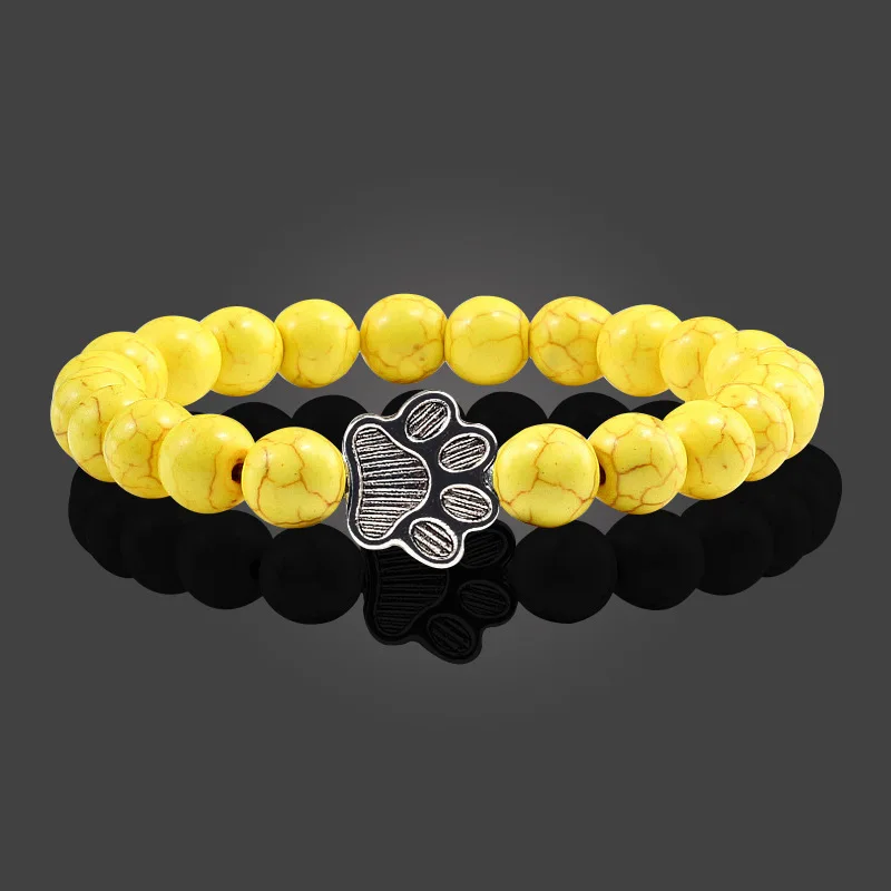 Accessory - Natural Black Volcanic Lava Stone Dog Paw Bracelet black Matte Beads Bracelets For Women Men Cat Dog Lovers Jewelry