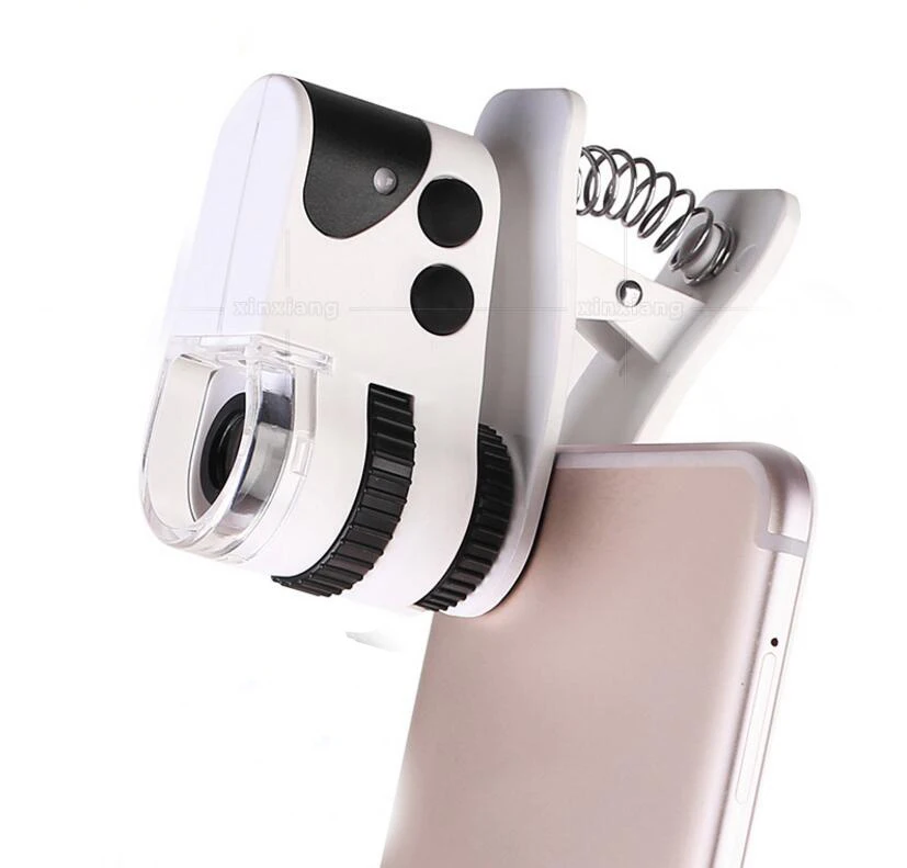 

45x 21mm Focus LED Illuminated Cellphone Microscope Magnifier Jewelry Appraisal Loupe with Mobile Phone Clip & USB Light Source