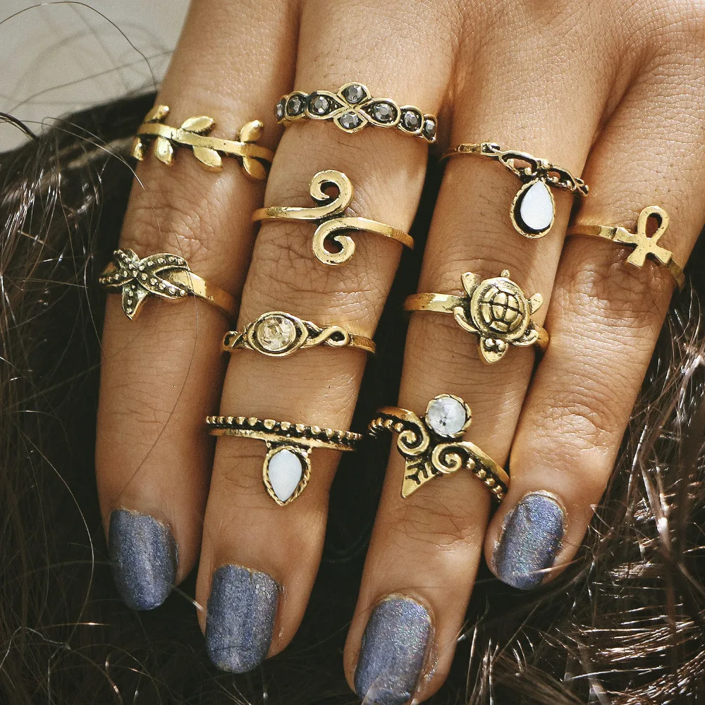 10 pieces/set Crystal Midi Finger Rings Sets Women Antique Gold Silver Color Hollow Turtle Starfish Cross Knuckle Ring Jewelry
10 pieces/set Crystal Midi Finger Rings Sets Women Antique Gold Silver Color Hollow Turtle Starfish Cross Knuckle Ring Jewelry