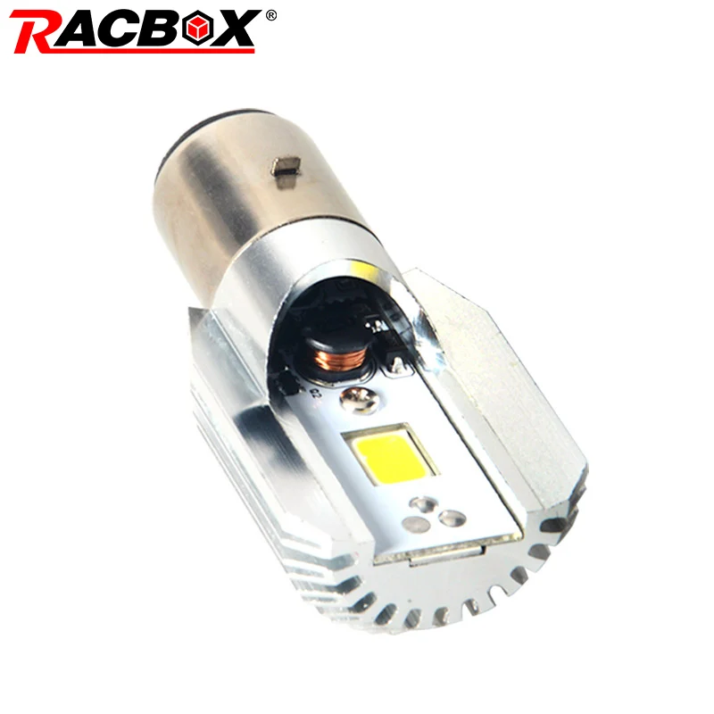 

RACBOX White COB Motorcycle LED Headlight Bulb BA20D H6 Motorbike Moped ATV Fog Lamp White 6000K Light Scooter 12V 6W 800LM M2S