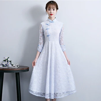 Traditional Chinese Women Retro Lace Cheongsam Sexy Long Elegant Vestidos Mandarin Collar Dress Vintage Button Qipao
Traditional Chinese Women Retro Lace Cheongsam Sexy Long Elegant Vestidos Mandarin Collar Dress Vintage Button Qipao
