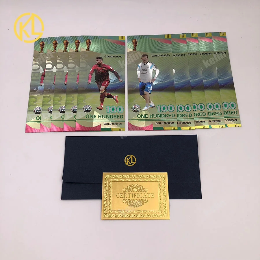 5+5pcs/lot Silver Foil Sports Banknote The best souvenir gifts for Cristiano Ronaldo and Lionel Messi football fans
5+5pcs/lot Silver Foil Sports Banknote The best souvenir gifts for Cristiano Ronaldo and Lionel Messi football fans