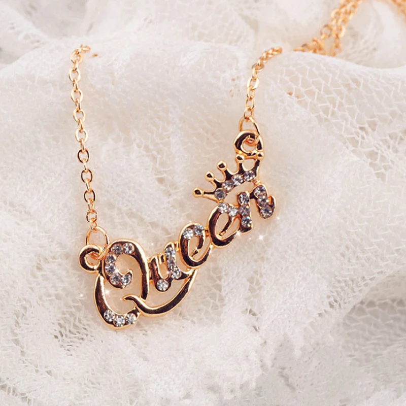 Fashion Alloy Letter Queen With Crystal Women Girls Necklace Korean Gold Silver Weddings Female Necklace Pendant Jewelry
Fashion Alloy Letter Queen With Crystal Women Girls Necklace Korean Gold Silver Weddings Female Necklace Pendant Jewelry