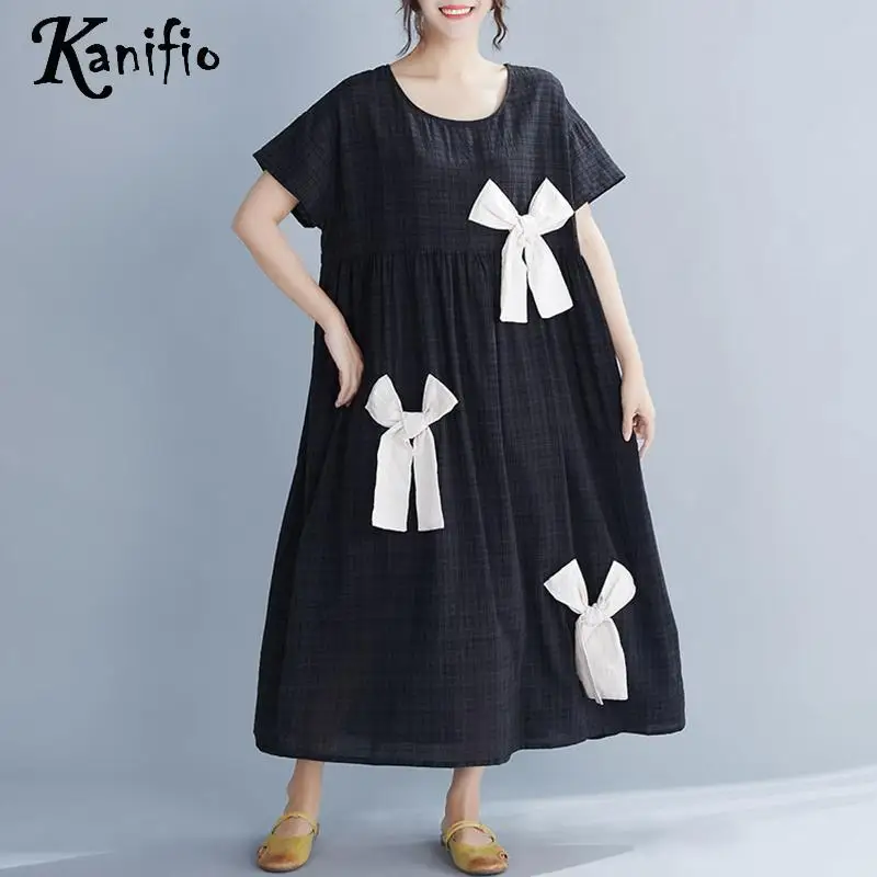 Kanifio Brand Big Plus Size Women Apparel Summer Holiday Fashion Bow Dress Casual Loose Maxi Long Dresses Female Vestidios 4XL
Kanifio Brand Big Plus Size Women Apparel Summer Holiday Fashion Bow Dress Casual Loose Maxi Long Dresses Female Vestidios 4XL
