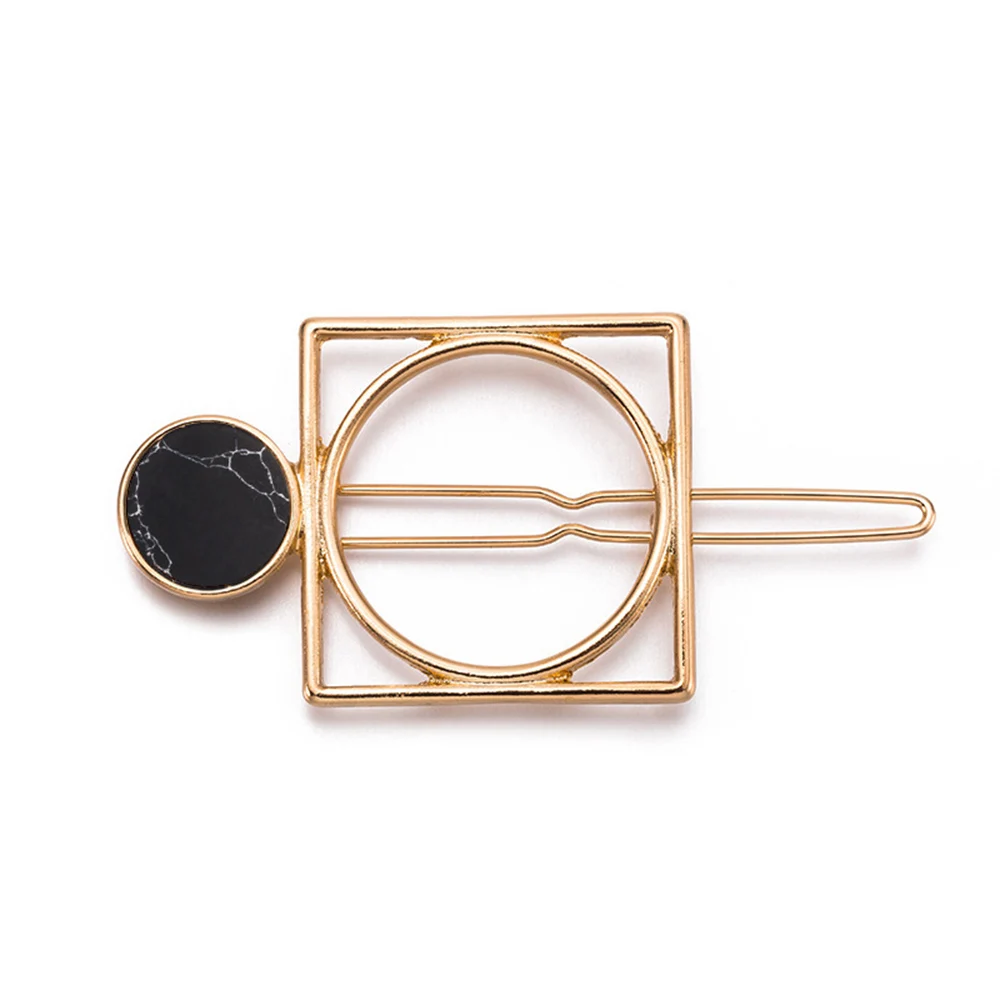 New Hot Metal Circle Square Hair Clips For Women Girls Natural Stone Hairpins Barrettes Wedding Hair Clip Accessories Wholesale