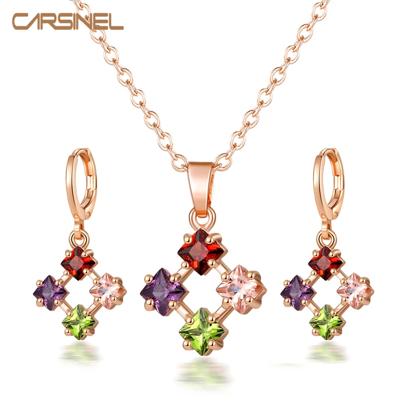 CARSINE Brand Colorful Cubic Zircon Necklace Earrings Bridal Wedding Jewelry Set Women Fashion Jewelry Accessory JS0652
CARSINE Brand Colorful Cubic Zircon Necklace Earrings Bridal Wedding Jewelry Set Women Fashion Jewelry Accessory JS0652
