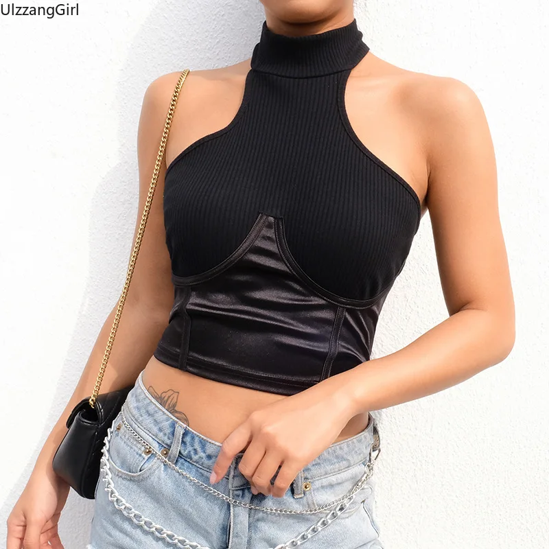 Sexy Gothic Bandage Turtleneck Halter Off Shoulder Black Crop Top Sleeveless Tee Short Bustier Basic Streetwear Fashion Bralette
Sexy Gothic Bandage Turtleneck Halter Off Shoulder Black Crop Top Sleeveless Tee Short Bustier Basic Streetwear Fashion Bralette