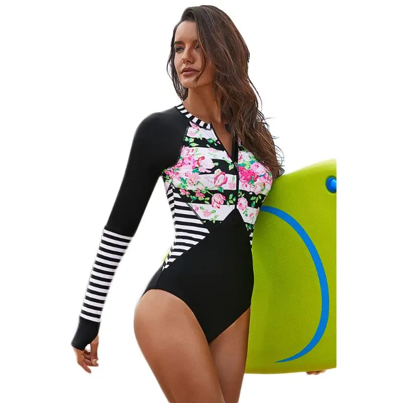 Womens Plus Size One Piece Long Sleeve Rash Guard UV Protection Floral Stripes Printed Surfing Swimsuit Zip Front Padded Bathing
Womens Plus Size One Piece Long Sleeve Rash Guard UV Protection Floral Stripes Printed Surfing Swimsuit Zip Front Padded Bathing
