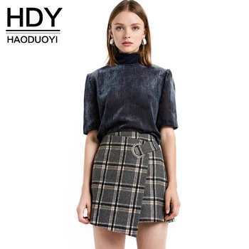 

HDY Haoduoyi 2020 Fashion Preppy Style Skirts Women High Waist Female Plaid Mini Skirts Asymmetrical Casual Ladies Skirts