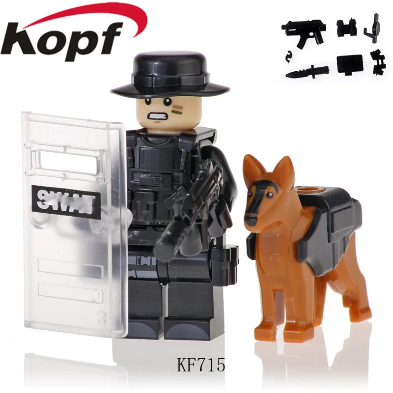 KF713 KF714 KF715 KF716 KF717 KF718 KF719 KF720 Building BLocks Super Heroes Policeman Army Black Interpol And Plice Dog Action Figures Toys Gift For Children KF6067
