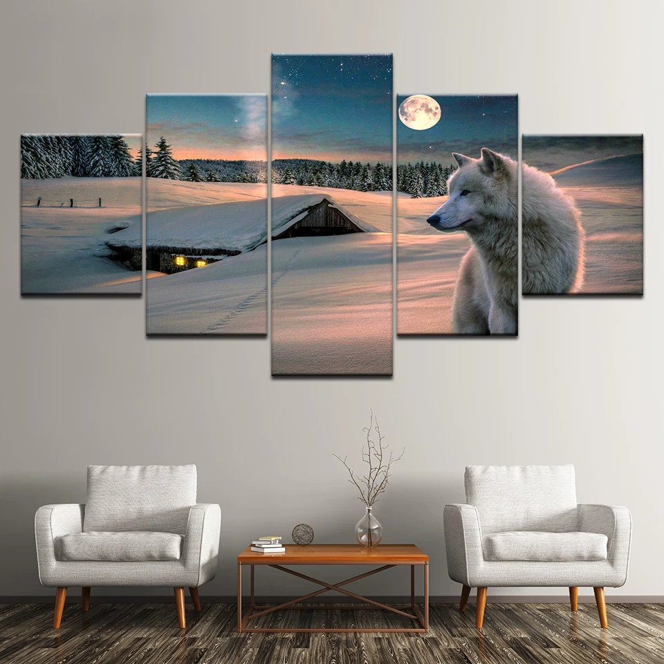 Canvas Painting White wolf on the snow at night 5 Pieces Wall Art Painting Modular Wallpapers Poster Print Home Decor
Canvas Painting White wolf on the snow at night 5 Pieces Wall Art Painting Modular Wallpapers Poster Print Home Decor
