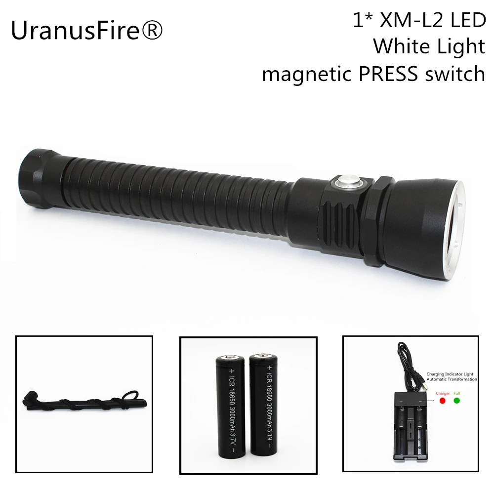 UranusFire White Light Diving Flashlight L2 LED 1200LM 10W Underwater 100M Waterproof Torch Power by 18650 Battery
UranusFire White Light Diving Flashlight L2 LED 1200LM 10W Underwater 100M Waterproof Torch Power by 18650 Battery