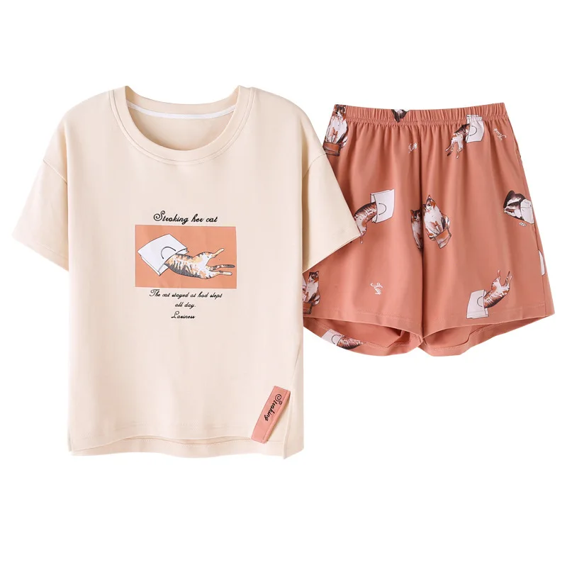 Cartoon Print Cat Women Cotton Pajama Set Korean Spring Summer 2019 Short Sleeve Elastic Waist Sleepwear Lounge pyjamas S93208
Cartoon Print Cat Women Cotton Pajama Set Korean Spring Summer 2019 Short Sleeve Elastic Waist Sleepwear Lounge pyjamas S93208