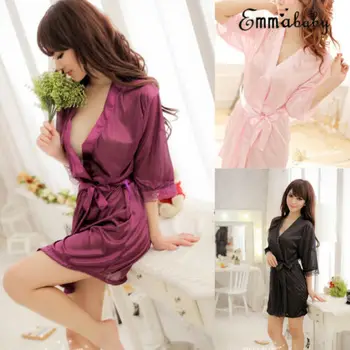 Women Sexy Lace Plain Satin Robe Dressing Gown Bridal Wedding Bride Female Short Sleeve Kimono robe Sleepwear
Women Sexy Lace Plain Satin Robe Dressing Gown Bridal Wedding Bride Female Short Sleeve Kimono robe Sleepwear