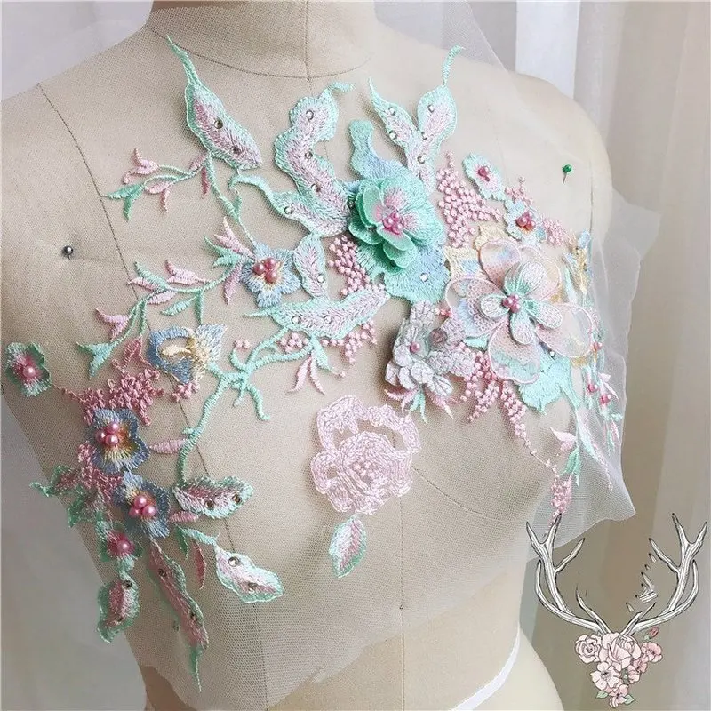 GLac 2pcs/lot 3D Wedding Dress Applique Handmade Beads DIY Bridal Headdress Ivory White Lace Collar Lace Fabric Patch TX1084
GLac 2pcs/lot 3D Wedding Dress Applique Handmade Beads DIY Bridal Headdress Ivory White Lace Collar Lace Fabric Patch TX1084