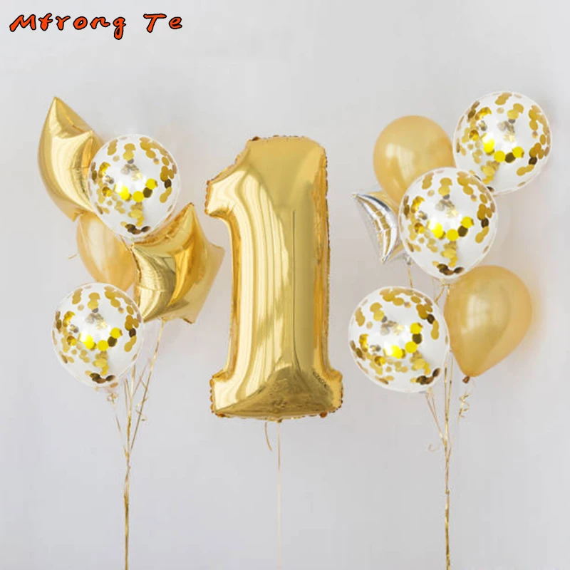 

1set 1st Happy Birthday Balloons 40inch Foil Number Confetti Balloon First Baby Boy Girl Party Decoration 1 Year old Supplies