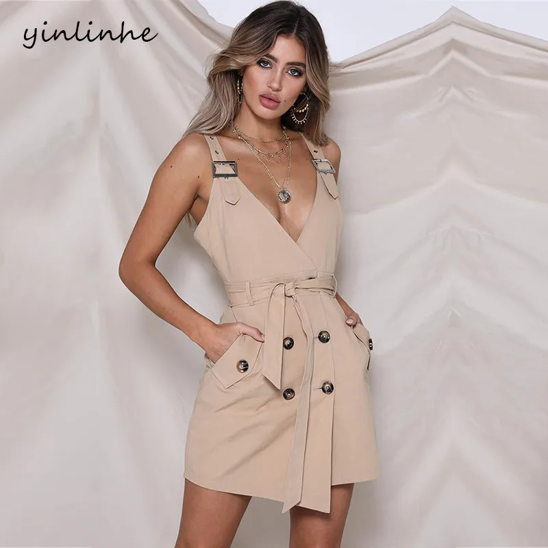 yinlinhe Sexy Khaki Double-breasted Summer Dress With Belt Bow V neck strap white Women Dress Sleeveless fashion Vestido 558
yinlinhe Sexy Khaki Double-breasted Summer Dress With Belt Bow V neck strap white Women Dress Sleeveless fashion Vestido 558