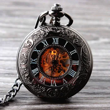 Retro Hand Wind Mechanical Pocket Watch With Fob Chain Mens Hollow Skeleton Dial Black Steel Fashion Quartz Pocket Watch Gifts
Retro Hand Wind Mechanical Pocket Watch With Fob Chain Mens Hollow Skeleton Dial Black Steel Fashion Quartz Pocket Watch Gifts