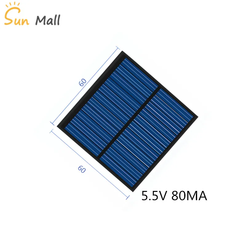 Mini Polycrystaline Silicon Solar Panel 5.5V 80MA for Charging 3.7V mobile battery power board
Mini Polycrystaline Silicon Solar Panel 5.5V 80MA for Charging 3.7V mobile battery power board