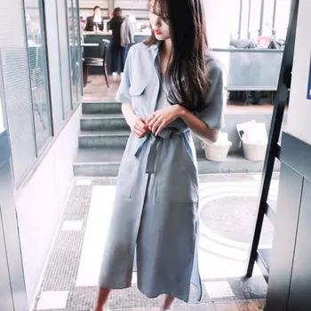 Hot Korea Style New Spring Autumn Short-sleeved Shirt Dress Slit Dress for Women Dresses Female blue Vestidos
Hot Korea Style New Spring Autumn Short-sleeved Shirt Dress Slit Dress for Women Dresses Female blue Vestidos