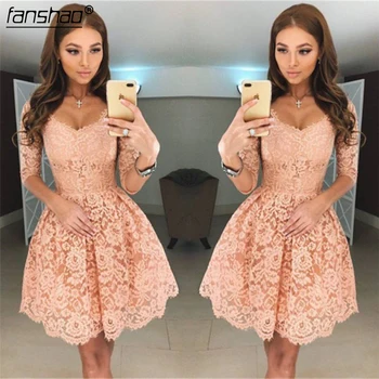 Peach 2019 lace Homecoming Dresses A-line V-neck Half Sleeves Short Mini Lace Elegant Cocktail Dresses
Peach 2019 lace Homecoming Dresses A-line V-neck Half Sleeves Short Mini Lace Elegant Cocktail Dresses