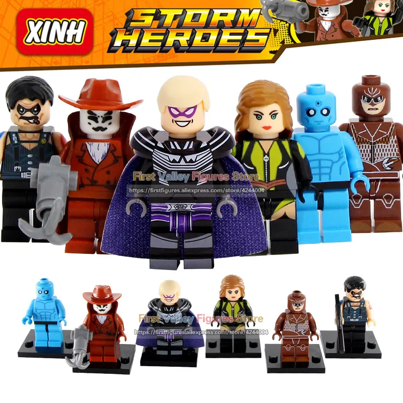 DR.TONG 6pcs/lot Super Heroes Watchmen Building Blocks Set Night Owlman Walter Kovacs Comedian Dr. Manhattan Children Toys X0131
DR.TONG 6pcs/lot Super Heroes Watchmen Building Blocks Set Night Owlman Walter Kovacs Comedian Dr. Manhattan Children Toys X0131
