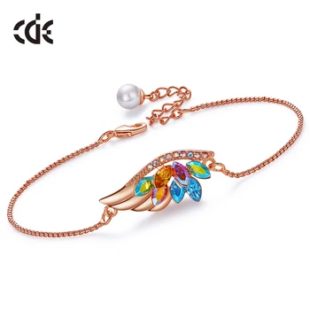 

CDE Women Bracelets Embellished with Crystals from Swarovski Luxury Rose Gold Color Chain Link Bracelet Phoenix Wing Charms Gift