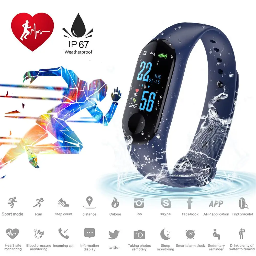 M3 Sports Wristband Waterproof Smart Bracelet Step Counter Heart Rate Blood Pressure Information Push Smart Watch
M3 Sports Wristband Waterproof Smart Bracelet Step Counter Heart Rate Blood Pressure Information Push Smart Watch
