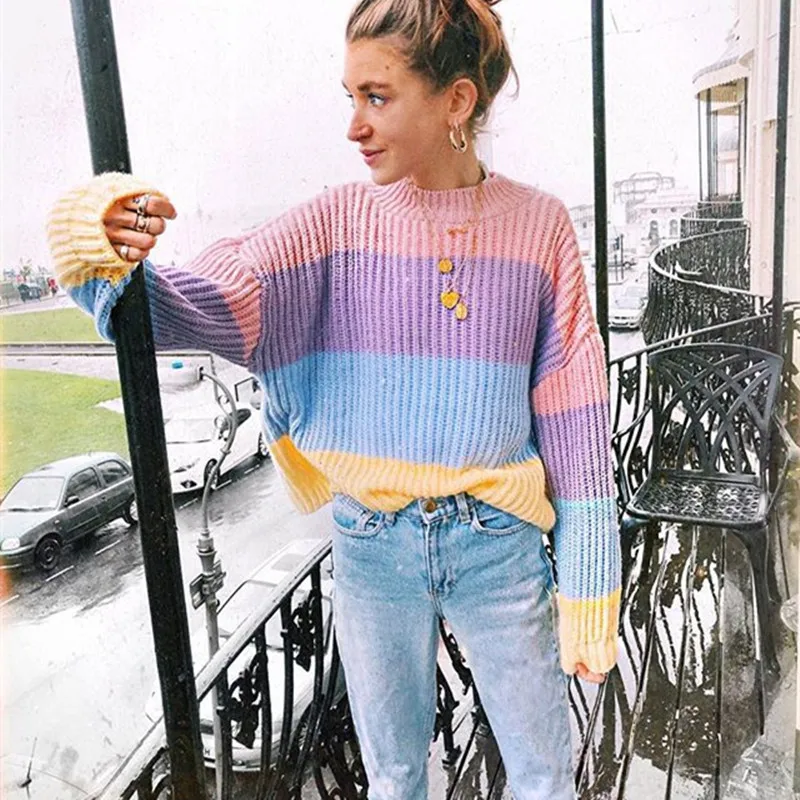 O-neck Ice-cream Colors Striped Sweaters Women 2018 High Street Casual Knitted Pullovers Ladies Autumn Knitwear cws0103-5
O-neck Ice-cream Colors Striped Sweaters Women 2018 High Street Casual Knitted Pullovers Ladies Autumn Knitwear cws0103-5
