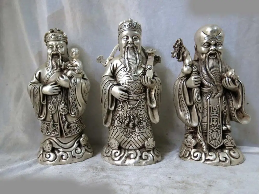 Fine Silver sculpture China blessing longevity emolument three Buddha Statue A(0505)
Fine Silver sculpture China blessing longevity emolument three Buddha Statue A(0505)