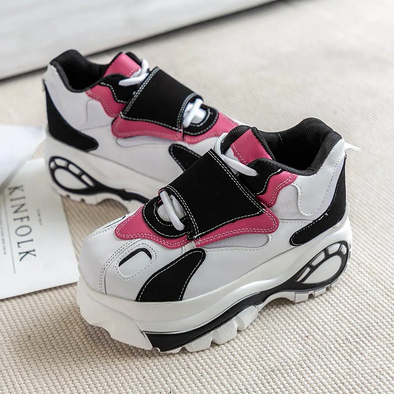 

Baideng Women Sports Sneakers Height Increasing Shoes Black Pink Woman Creepers Platform Shoes zapatillas mujer deportiva blanca