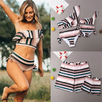 Family Matching Striped Single Shoulder Ruffles Bikini Set Women Girls Swimwear Panties Men Boy Shorts Bathing Suit Swimsuit New
Family Matching Striped Single Shoulder Ruffles Bikini Set Women Girls Swimwear Panties Men Boy Shorts Bathing Suit Swimsuit New