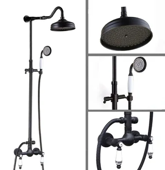 Double Handle 8" Rain Shower Head Black Oil Rubbed Bronze Wall Mount Bathroom Rain Shower Faucet Set W/ Hand Shower Crs813
Double Handle 8" Rain Shower Head Black Oil Rubbed Bronze Wall Mount Bathroom Rain Shower Faucet Set W/ Hand Shower Crs813