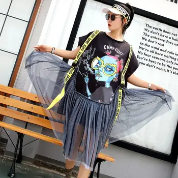 European station Thailand street fashion summer new chic cartoon print loose short-sleeved mesh stitching T-shirt dress
European station Thailand street fashion summer new chic cartoon print loose short-sleeved mesh stitching T-shirt dress