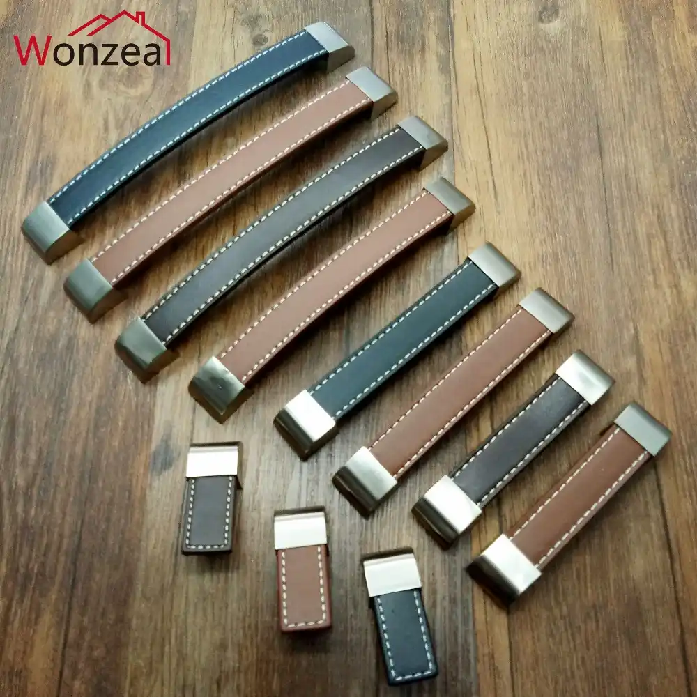 Wonzeal Modern Leather Drawer Handles Cabinet Door Knobs Simple