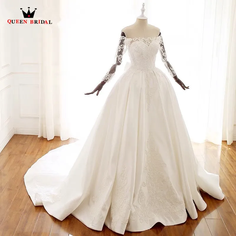 Elegant Ball Gown Long Sleeve Satin Lace Beading Sequins Long Formal Simple Wedding Dress Real Photo Vestido De Noiva RP05
Elegant Ball Gown Long Sleeve Satin Lace Beading Sequins Long Formal Simple Wedding Dress Real Photo Vestido De Noiva RP05