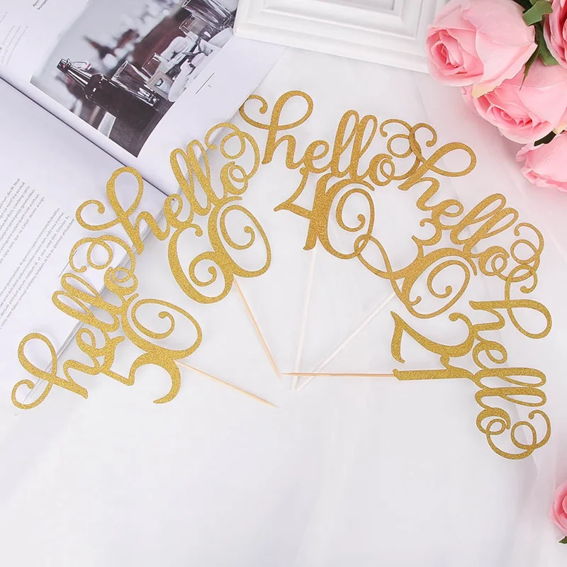 1pcs/set Gold Glitter Hello 30,21,40,50,60 Cake Topper Thirty Birthday Topper Wedding Party Cake Decoration Supplies 11.5x15cm
1pcs/set Gold Glitter Hello 30,21,40,50,60 Cake Topper Thirty Birthday Topper Wedding Party Cake Decoration Supplies 11.5x15cm