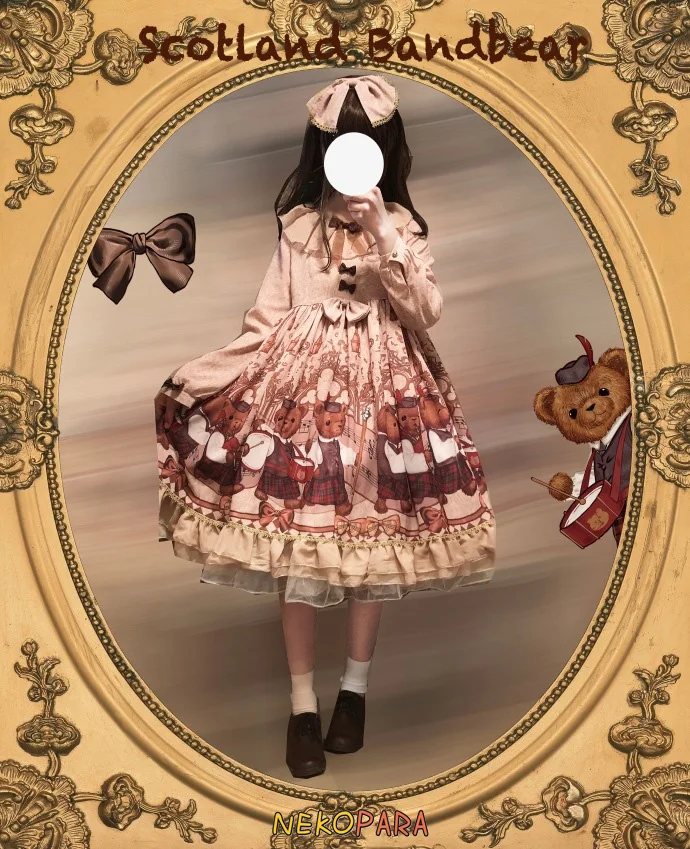 Scolland BandBear Cute Women's Lolita OP Dress Autumn Long Sleeve Dress Cute Bubble Bows One Piece Color Light Brown
Scolland BandBear Cute Women's Lolita OP Dress Autumn Long Sleeve Dress Cute Bubble Bows One Piece Color Light Brown