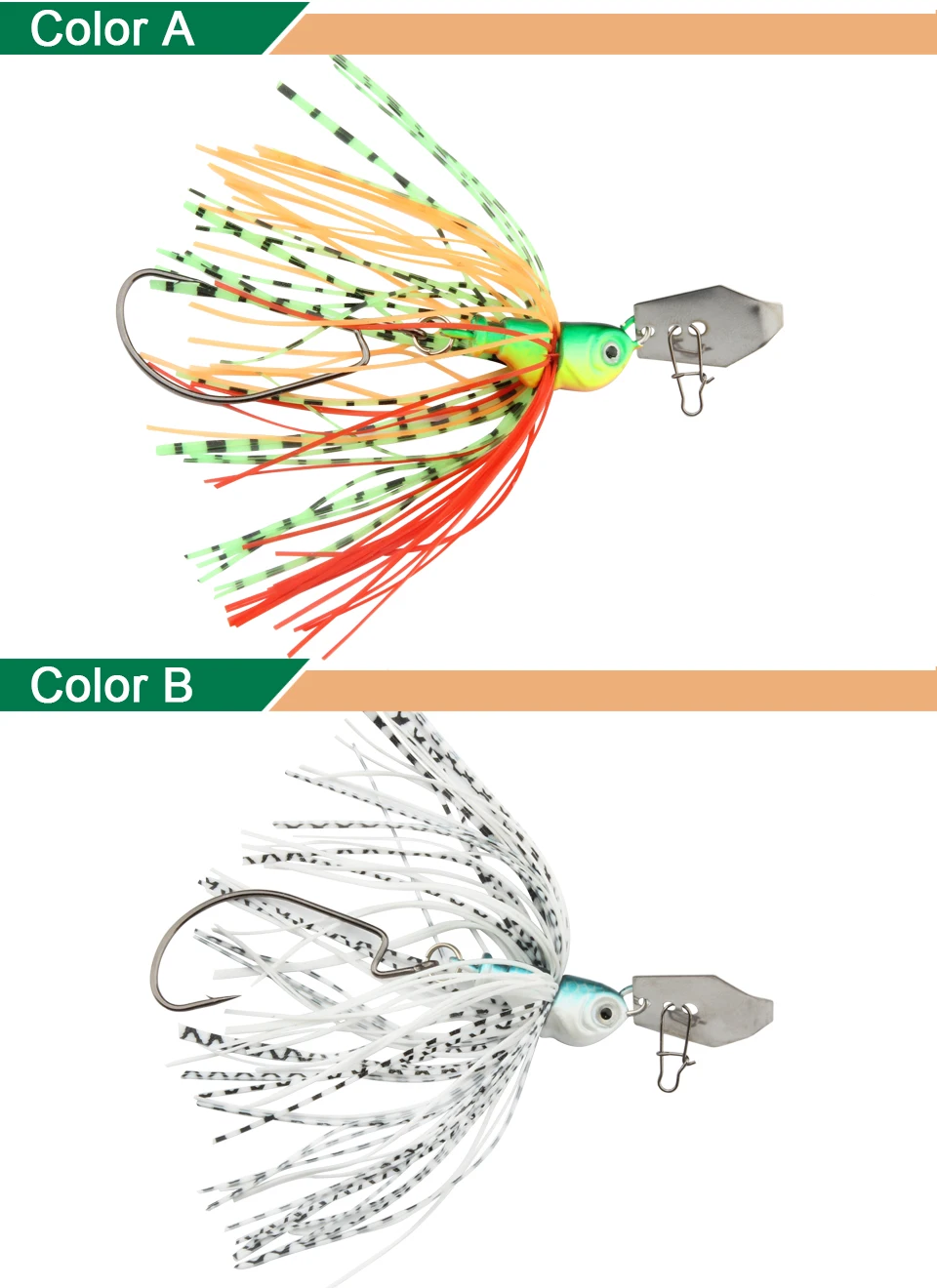 RoseWood 1PCS Buzz Bait Fishing Lure 14g Lead Head Metal Spoons, Soft Elastic Silicone Skirt Spinner Bait Lures For Bass Fishing (5)