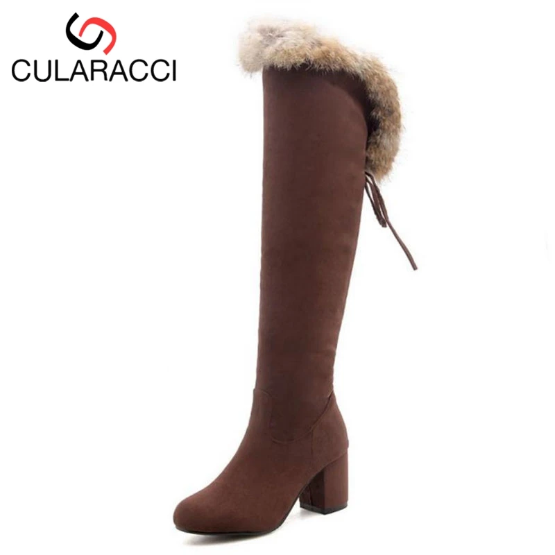 CULARACCI женские облегающие высокие сапоги обувь с роскошным мехом женская на