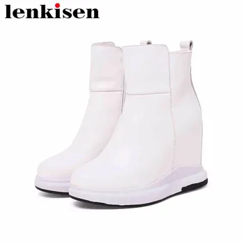 Lenkisen waterproof round toe zipper super high bottom wedges heels genuine leather runway simple style women ankle boots L85
Lenkisen waterproof round toe zipper super high bottom wedges heels genuine leather runway simple style women ankle boots L85